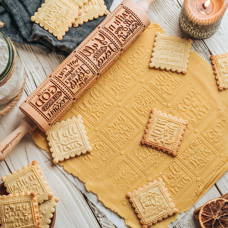 Holly Jolly Christmas Embossed Rolling Pin  Embossed rolling pin, Engraved  rolling pins, Holly jolly